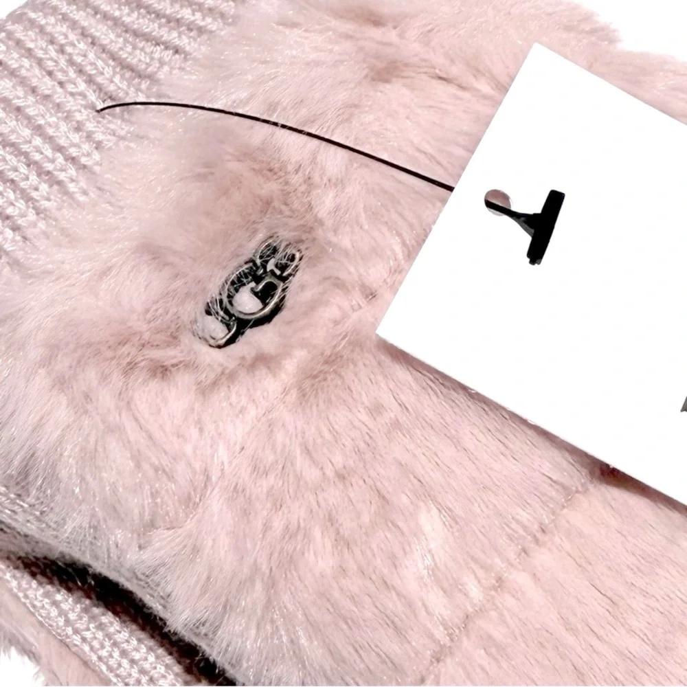 UGG Pink Lush Faux Fur Mittens NWT